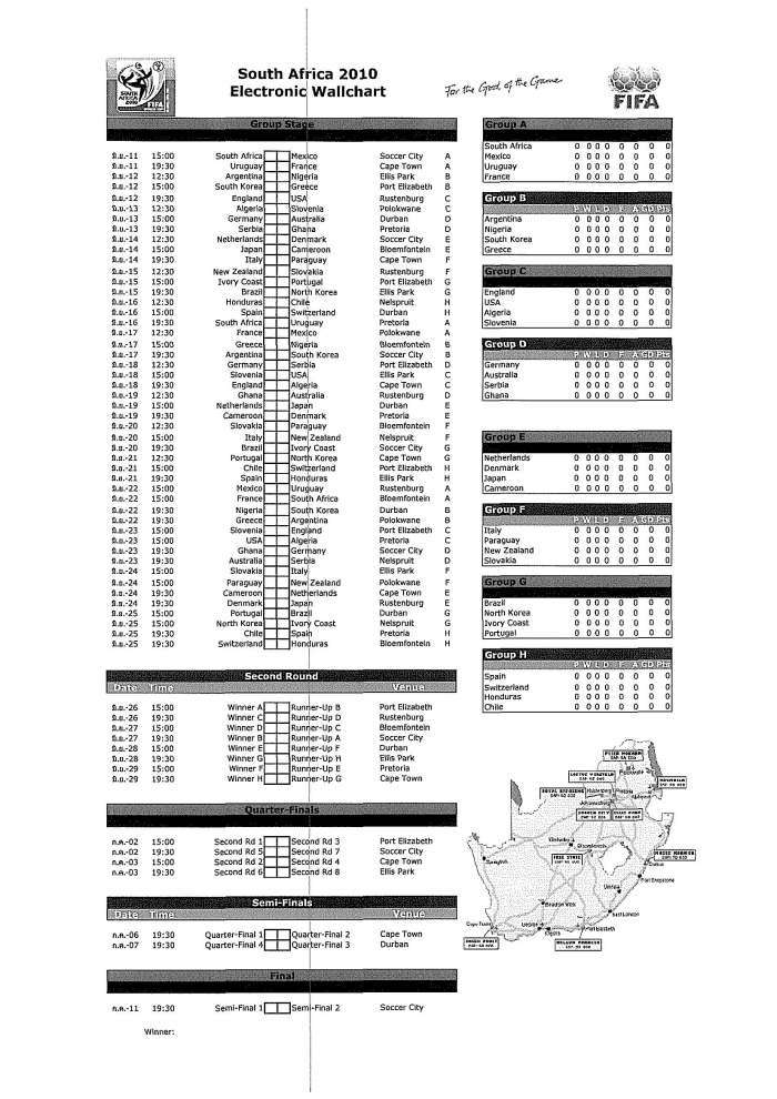ตารางฟุตบอลโลก Fifa World Cup 2010 แบบ Active Calendar
