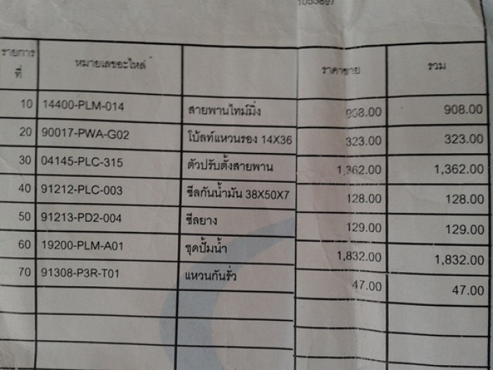 ราคาประเมิณ ไม่รวมค่าแรง ไม่รวม vat  จากศุนย์ honda นนทบุรี