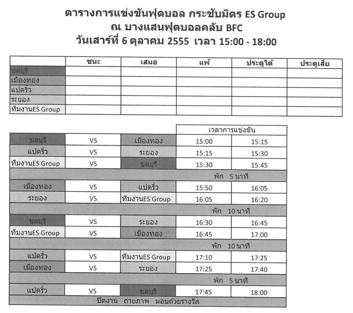 ชวนมาเชียร์บอล กระชับมิตร ES  ณ บางแสน BFC  6 ตุลาคม เวลา 15:00 ตารางการแข่งขัน หน้า5