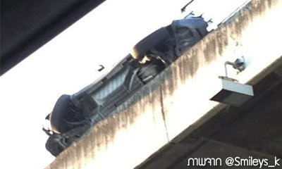 !!!! CR-V ป้ายแดงชนรถบรรทุก - รถเสยขึ้นขอบทางด่วนบูรพา !!!!