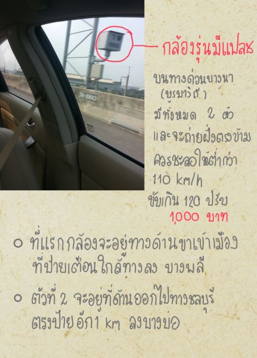 ขอเตือนตำแน่งของกล้องจับความเร็วบนทางด่วนบางนา