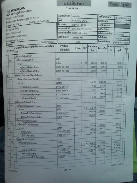 สอบถามเรื่องราคาลูกปืนล้อหน้า