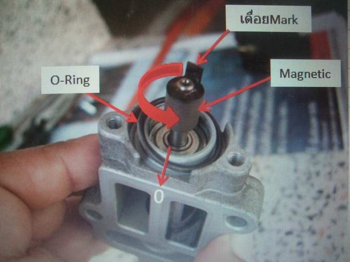 15.ใส่O-Ring หมุนเดื่อยมาร์คมาให้ตรงตำแหน่งศูนย์(0)ที่ทำสัญลักษณ์ไว้