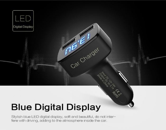 ขาย 4in1 Car Charger USB 2 ช่อง 3.1A(LED บอกสถานะ แบตเตอรี่ แอมป์ และอุณหภูมิ)