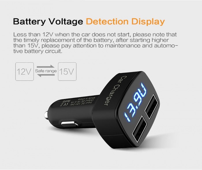 ขาย 4in1 Car Charger USB 2 ช่อง 3.1A(LED บอกสถานะ แบตเตอรี่ แอมป์ และอุณหภูมิ)